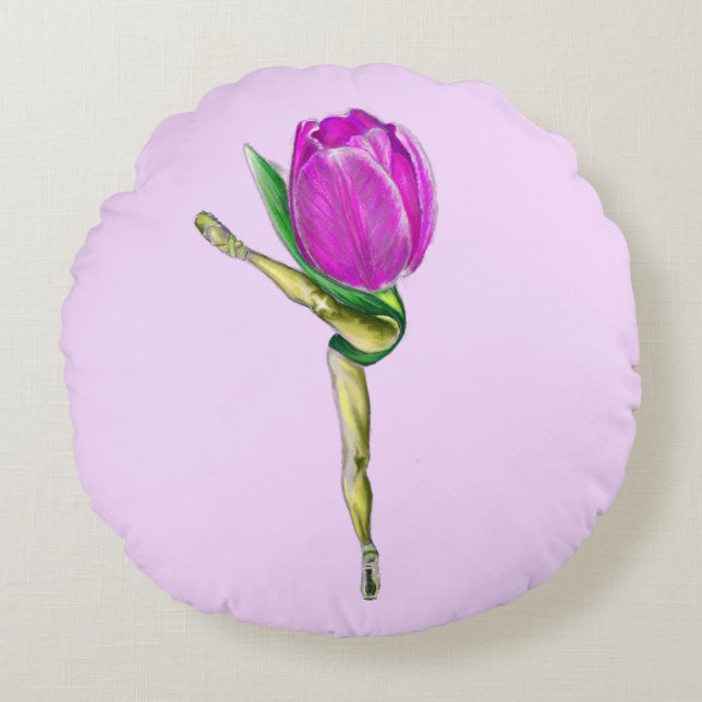 Ballerina Tulip Ballet Dancer Coussin ronde (Devant)