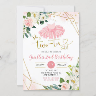 Ballerina Tutu meisje tweede verjaardag uitnodigin Kaart