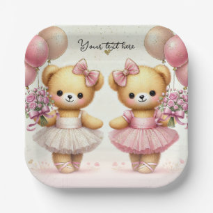 Ballerina Twinkle Toes Twin Beren Verjaardagsfeest Papieren Bordje