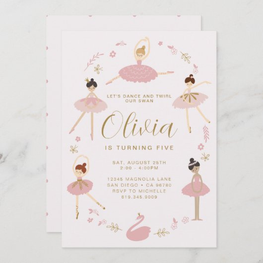 Ballerina uitnodiging · Ballet uitnodiging · Moder (Voorkant / Achterkant)