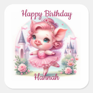  Ballerina Varken met Kasteel Vierkante Sticker