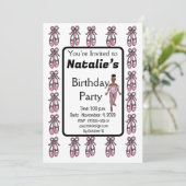 Ballerina Verjaardag uitnodiging #3 (Staand voorkant)