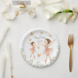 Ballerina Verjaardagsfeest Papieren Bord – Roze Fe
