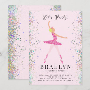 Ballerina Verjaardagsfeest Roze Glitter Ontwerp Kaart