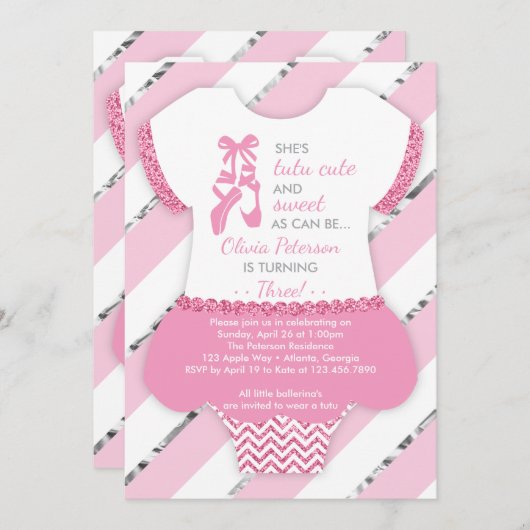 Ballerina verjaardagsfeestje uitnodiging, tutu, ro kaart (Voorkant / Achterkant)