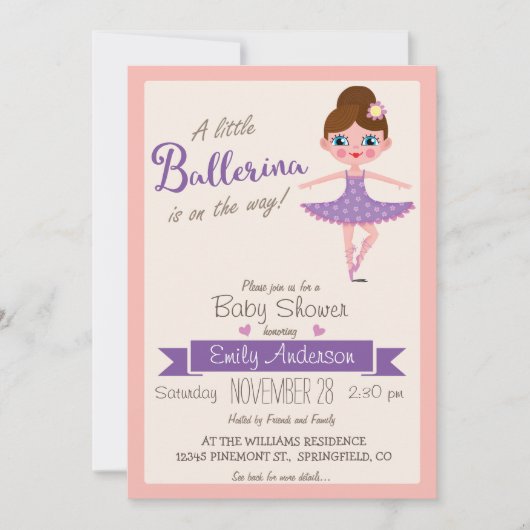 Ballerina violette, Invitation Baby shower fille (Devant)