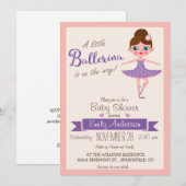 Ballerina violette, Invitation Baby shower fille (Devant / Derrière)