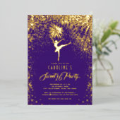 Ballerina Vuurwerk Elegant Zoete 16 Paars Goud Folie Uitnodiging (Staand Voorkant)