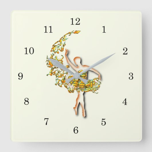 Ballerina Wall Clock - Fire Ballet Dancer Girl Vierkante Klok (Voorkant)