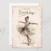 Ballerina Waterverf Happy Birthday Feestdagenkaart (Voorkant / Achterkant)