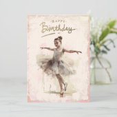 Ballerina Waterverf Happy Birthday Feestdagenkaart (Staand voorkant)