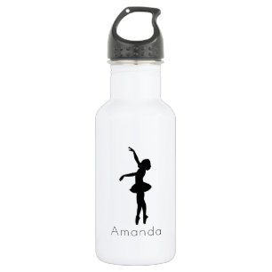 Ballerina zwart silhouet gepersonaliseerd waterfles