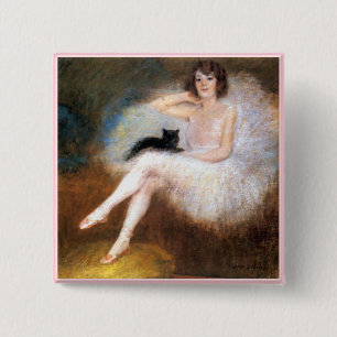 Ballerina & zwarte kat vierkante button 5,1 cm