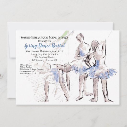 Ballerinas Dancing School Invitation Kaart (Voorkant)