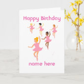 Ballerinas, kinderen verjaardagskaart, naam vooraa kaart (Gele Bloem)