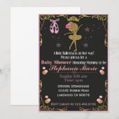 Ballérine dorée sur invitation pour Baby shower (Devant / Derrière)