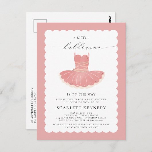 BalleriTutu Rose Baby Girl Baby shower Invitation (Devant / Derrière)