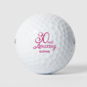 Balles De Golf 30ème Cadeau pour fille Script rose Objet de colle (Devant)