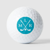Balles De Golf 3 Initiales du nom | Monogramme Azure personnalisé (Recto)