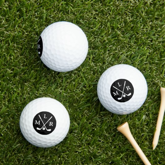 Balles De Golf 3 Initiales du nom | Monogramme personnalisé B&W (Herbe in situ)