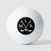 Balles De Golf 3 Initiales du nom | Monogramme personnalisé B&W (Recto)