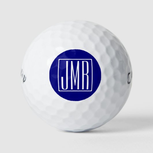 Balles De Golf 3 Initiales Monogramme | Bleu et blanc de la marin (Devant)