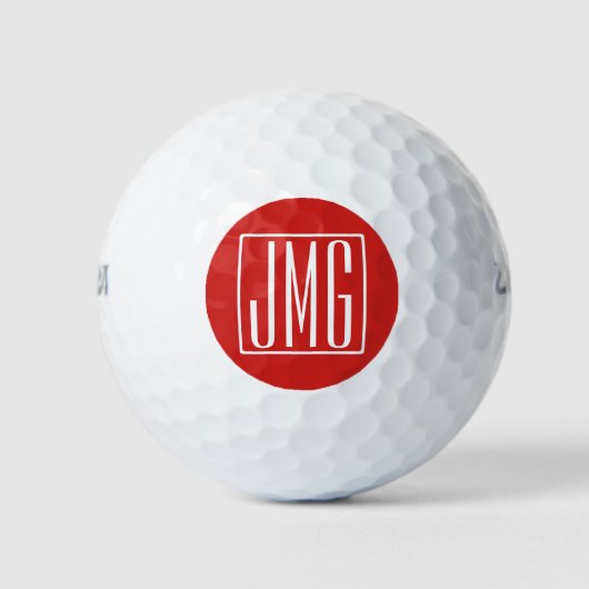 Balles De Golf 3 Initiales Monogramme | Rouge & Blanc (ou couleur (Devant)