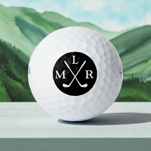 Balles De Golf 3-Lettres initiales Monogramme noir et blanc