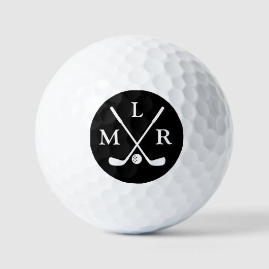 Balles De Golf 3 Name Initials | Personalized B&W Monogram (Recto)