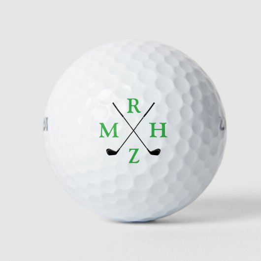 Balles De Golf 4 Initiales Vertes Monogramme avec Clubs de Golf (Devant)