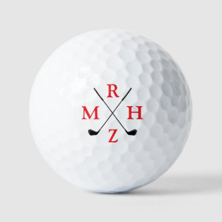 Balles De Golf 4 Red Initials Monogram with Golf-Clubs