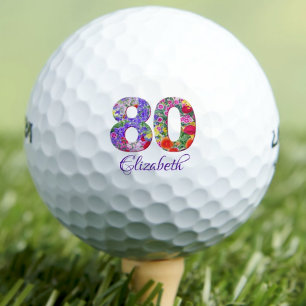 Balles De Golf 80e anniversaire fleuri coloré 80 ans nom