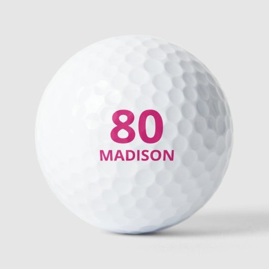 Balles De Golf 80e anniversaire Pink Script Nom personnalisé (Recto)