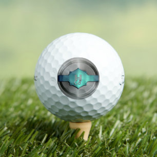 Balles De Golf Acier Bleu Vert Métallisé trompe l’œil Monogramme 