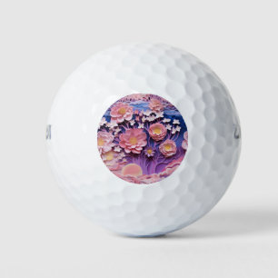 Balles De Golf Adorable Pink Purple Pastel Floral Cutout Motif