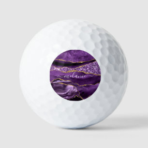 Balles De Golf Agate Violet violet or Parties scintillant Géode N