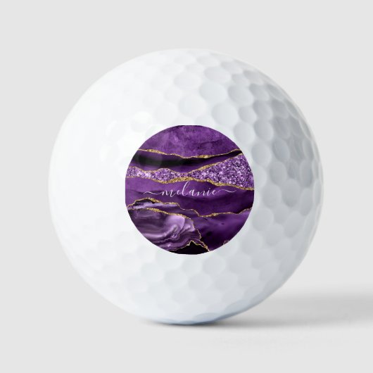 Balles De Golf Agate Violet violet or Parties scintillant Géode N (Recto)