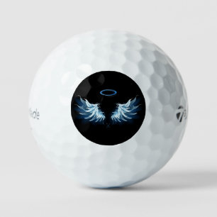 Balles De Golf Ailes d'ange lumineuses bleues sur fond noir