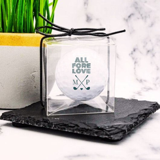 Balles De Golf All Fore Love Monogram | Dark Green Modern