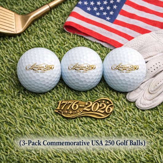 Balles De Golf America 250 Commemorative Gold Script Golf Balls