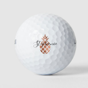 Balles De Golf Ananas personnalisé avec feuille de faux or rose
