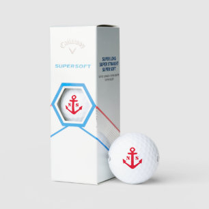 Balles De Golf Ancrage nautique rouge monogramme personnalisé sup