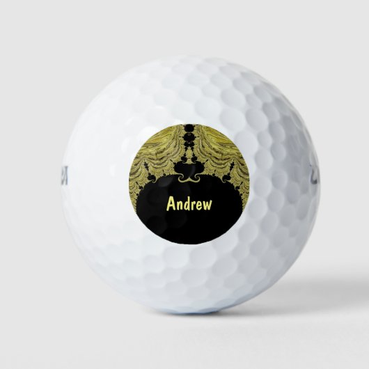 Balles De Golf ANDREW ~ OR ET NOIR Design fractal ~ (Devant)