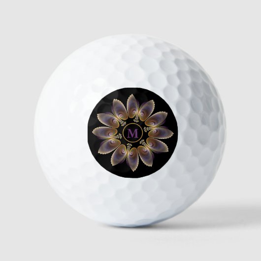 Balles De Golf Ange Abstraite ailes Mandala Monogramme fractal (Recto)