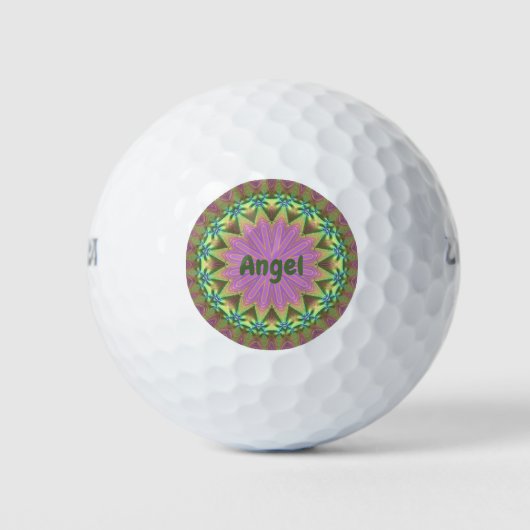Balles De Golf ANGEL ~ Design fractal vert rose ~ (Devant)