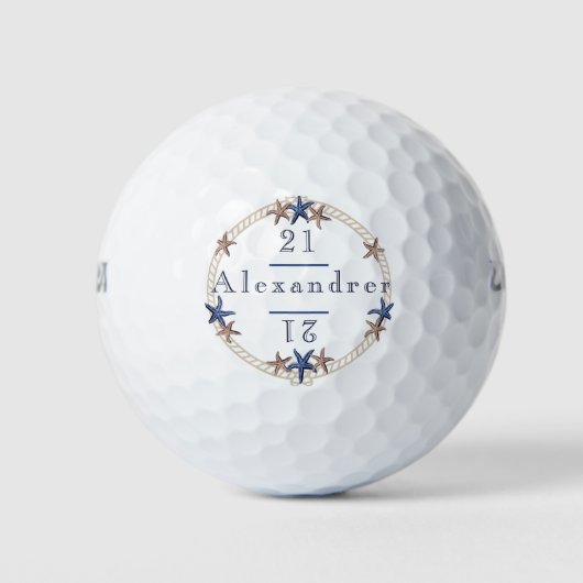 Balles De Golf Anniversaire Marine Bleue Blanc Tan Starfish (Devant)