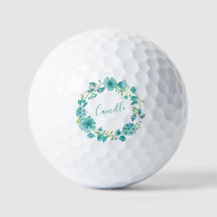 Balles De Golf Aqua Sea Green Floral Wreath Personnalisé