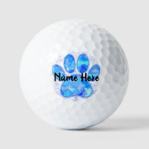 Balles De Golf Aquarelle bleue Chien Empreinte de patte Nom perso