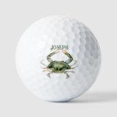 Balles De Golf Aquarelle CRAB Vie aquatique côtière avec nom (Recto)