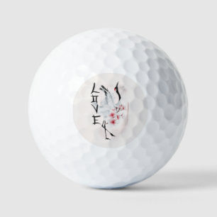 Balles De Golf Aquarelle Japonaise Sakura Blossom Love Crane